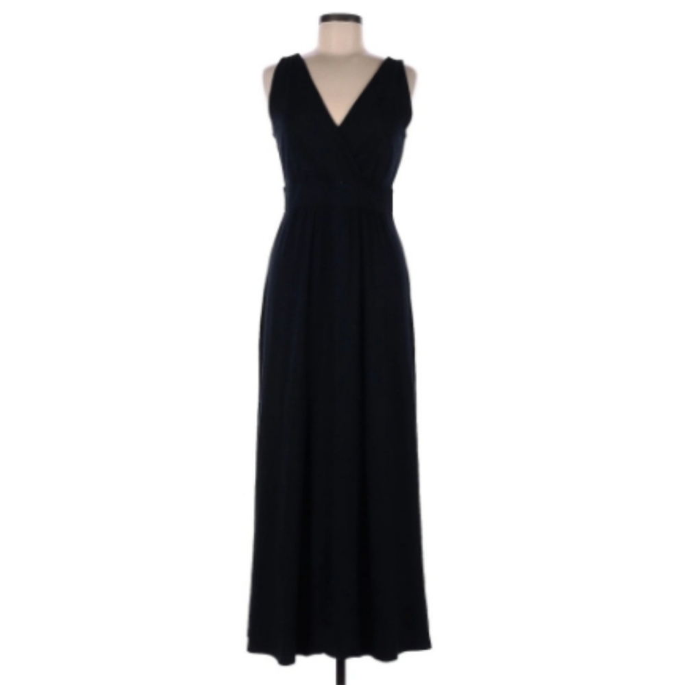 Garnet Hill Dress Black Maxi V Neck, sz 8